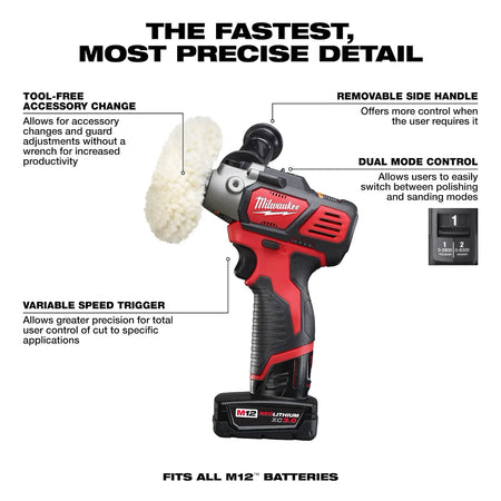 Milwaukee 2438-22X M12 Variable Speed Polisher/Sander Kit with XC Battery image 4