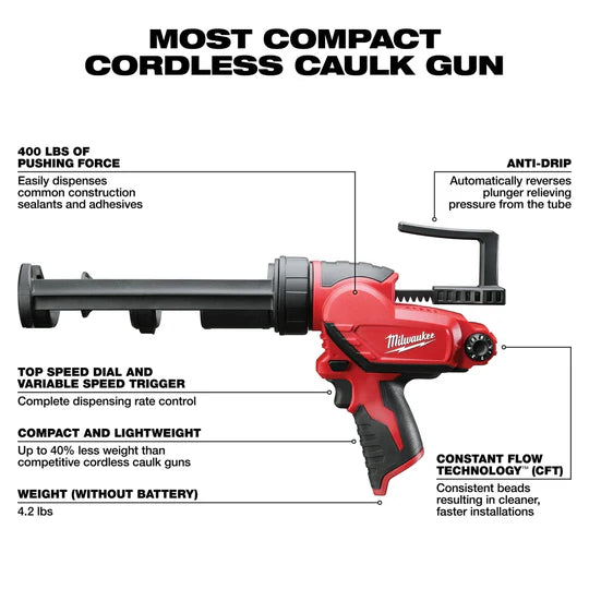 Milwaukee 2441-20 M12 12V 10-Ounce Caulk And Adhesive Gun - Bare Tool image 2