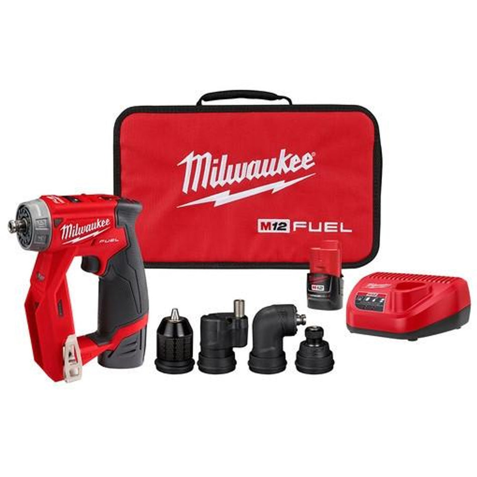 Milwaukee 2505-22 M12 FUEL Installation Drill/Driver Kit | 4-in-1 Multi-Head Compact Cordless Driver