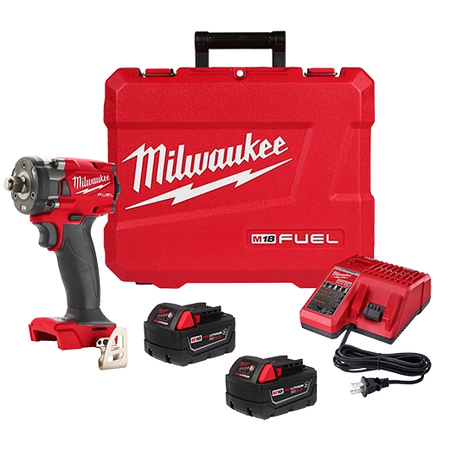 Milwaukee 2855-22R M18 Fuel 1/2 Inch Compact Impact Wrench with Friction Ring Kit High Torque Cordless Tool