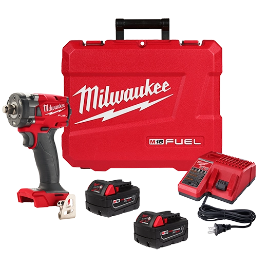 Milwaukee 2855-22R M18 Fuel 1/2 Inch Compact Impact Wrench with Friction Ring Kit High Torque Cordless Tool