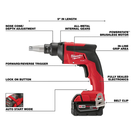 Milwaukee 2866-22 M18 FUEL Drywall Screw Gun Kit with High Capacity Batteries image 3