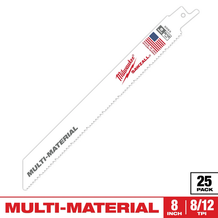 Milwaukee 48-00-8093 8in 8/12 TPI SAWZALL Multi-Material Blade 25 Pack