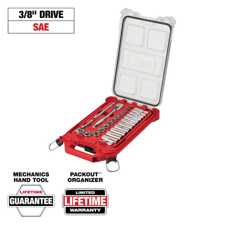 Milwaukee 48-22-9481 28PC 3/8 Drive SAE Ratchet & Socket Set with PACKOUT Organizer
