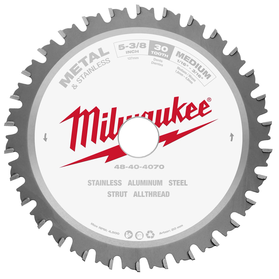 Milwaukee 48-40-4070 5‑3/8" Metal and Stainless Cutting Circular Saw Blade Carbide, 30T