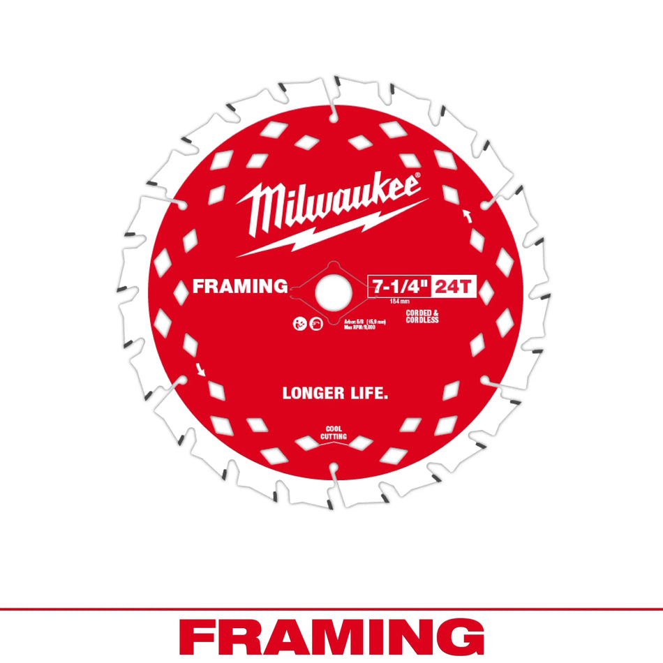 Milwaukee 48-41-0720 7-1/4 Inch 24T Framing Circular Saw Blades Bulk Pack of 10