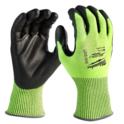 Milwaukee 48-73-8942 Cut Level 4 Gloves Hi Vis Polyurethane  Pack Of 12 Gloves