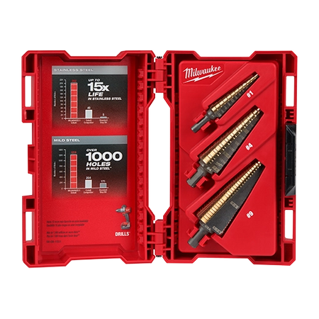 Milwaukee 48-89-9291 Cobalt Step Bit Kit 3-Piece High-Speed Steel Step Drilling Set