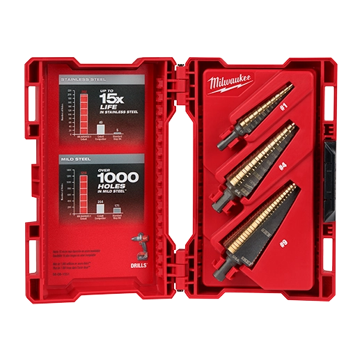 Milwaukee 48-89-9291 Cobalt Step Bit Kit 3-Piece High-Speed Steel Step Drilling Set