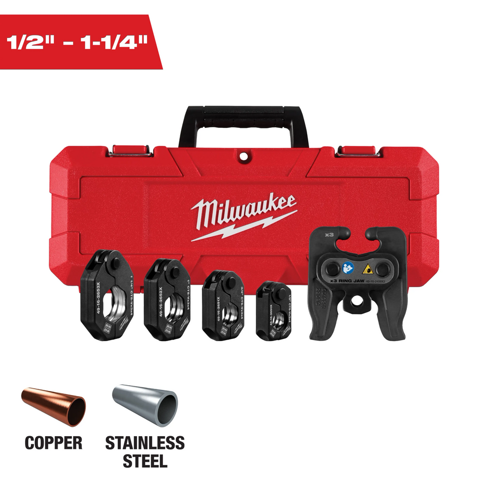 Milwaukee 49-16-2490X 1/2"-1-1/4" CTS-V Pivoting Press Ring Kit for M12 FORCE LOGIC Press Tool