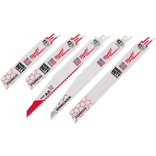 Milwaukee 49-22-1105 Sawzall Demolition Blade Set 5PC Heavy Duty Wood and Metal Cutting Blades