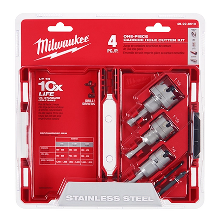 Milwaukee 49-22-8610 One-Piece Carbide Hole Cutter Set - 4PC