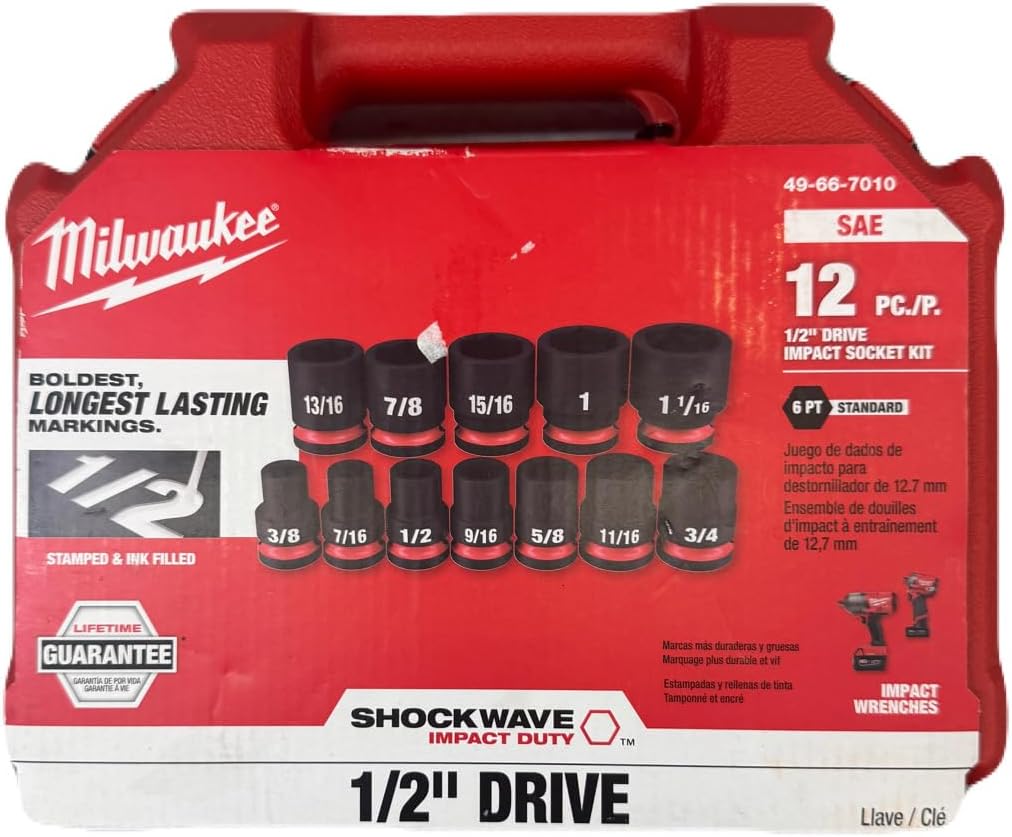 Milwaukee 49-66-7010 SHOCKWAVE 12pc 1/2" Drive SAE Standard 6 Point Socket Set