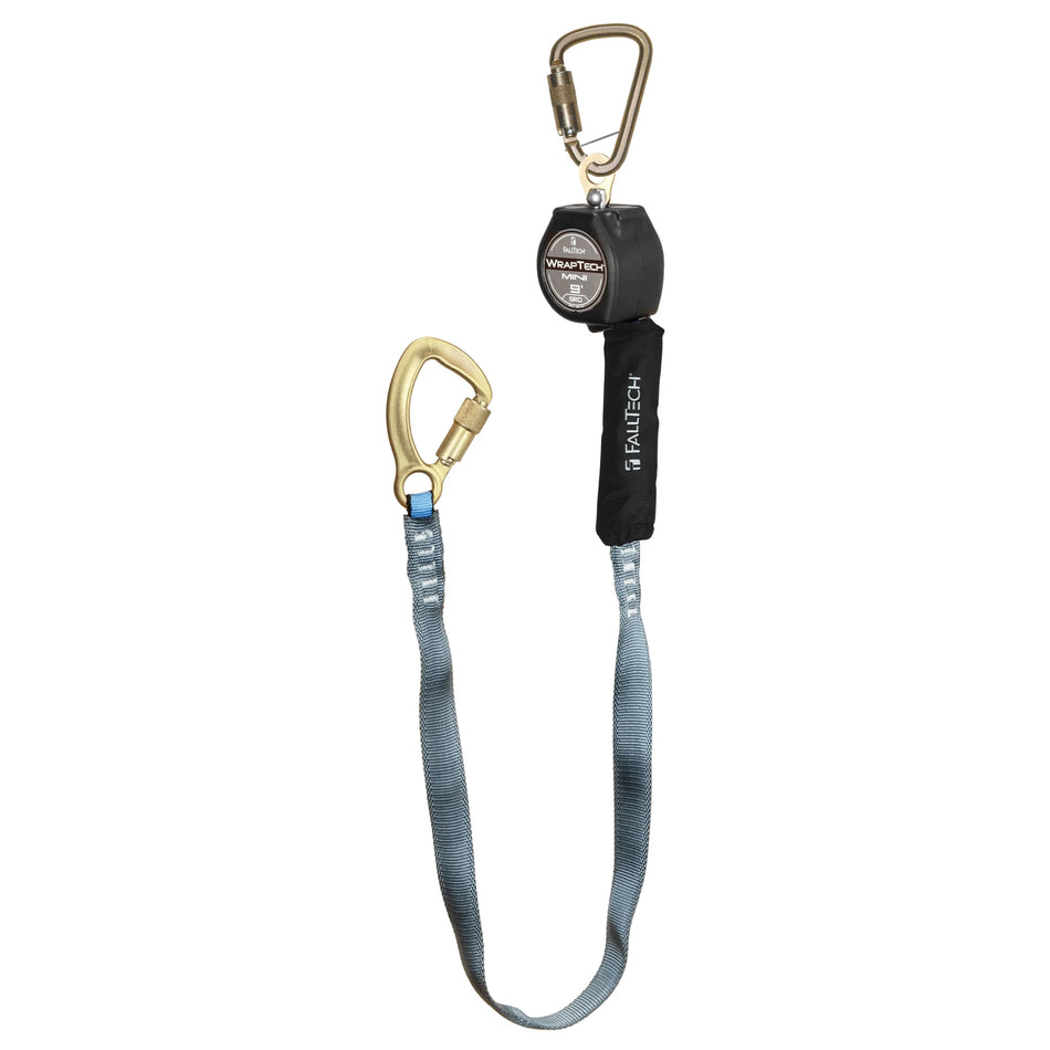 FALLTECH 74709SB8 WrapTech Mini Personal SRL 9ft Tie-Back SRL with Steel 5k Carabiner – OSHA Compliant