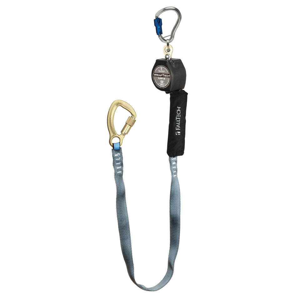 FALLTECH 74709SG8 WrapTech Mini Personal SRL 9' Tie-Back SRL with Steel 5K Carabiner & Aluminum Dorsal Connector