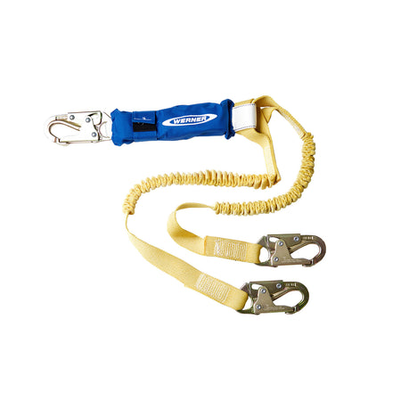 Werner C441100 6ft DeCoil Stretch TwinLeg Lanyard Shock Pack Snap Hook