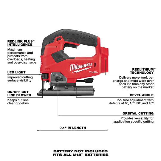 Milwaukee 2737-20 M18 FUEL 18V Cordless D-Handle Jig Saw – Bare Tool image 2