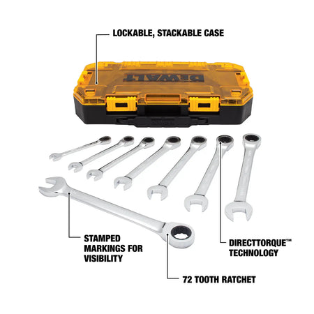 DEWALT DWMT74733 8 Piece Full Polish Ratcheting Combination Wrench Set image 2