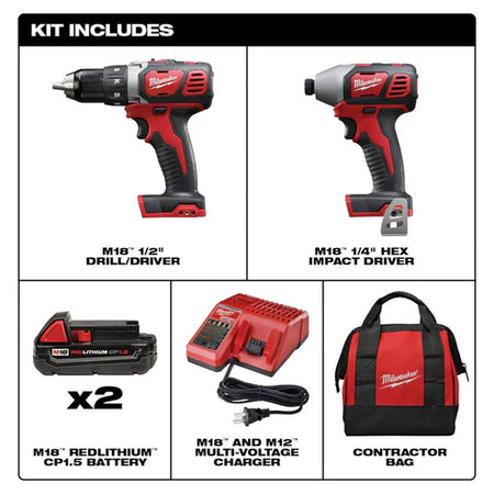 Milwaukee 2691-22 M18 18V Cordless Li-Ion Drill Driver / Impact Driver Combo Kit image 2
