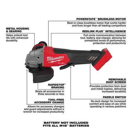 Milwaukee 2880-20 M18 FUEL 4-1/2" / 5" Grinder Paddle Switch No-Lock – Bare Tool image 2