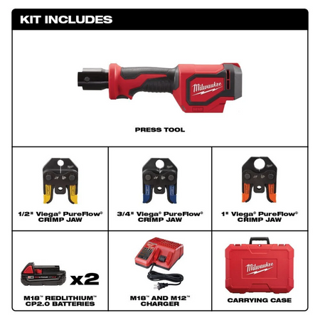 Milwaukee 2674-22P M18 Short Throw Press Tool Kit with Viega PureFlow Jaws image 2