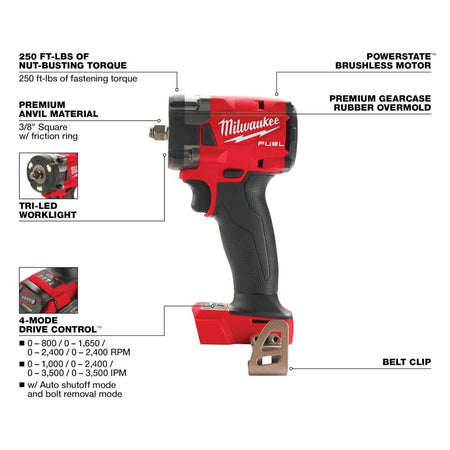 Milwaukee 2854-20 M18 FUEL 3/8 in. Compact Impact Wrench with Friction Ring image 3