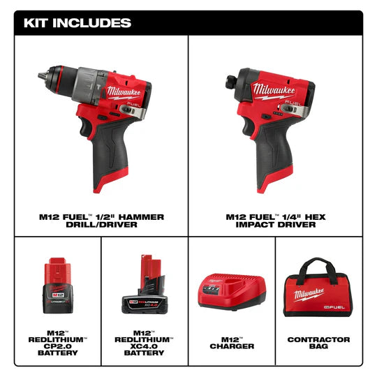 Milwaukee 3497-22 M12 FUEL 12V Cordless 2-Tool Combo Kit with 2 Batteries image 2