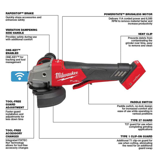 Milwaukee 2882-20 M18 FUEL 4-1/2" / 5" Paddle Switch Braking Grinder – Bare Tool image 3