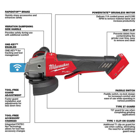 Milwaukee 2882-20 M18 FUEL 4-1/2" / 5" Paddle Switch Braking Grinder – Bare Tool image 3