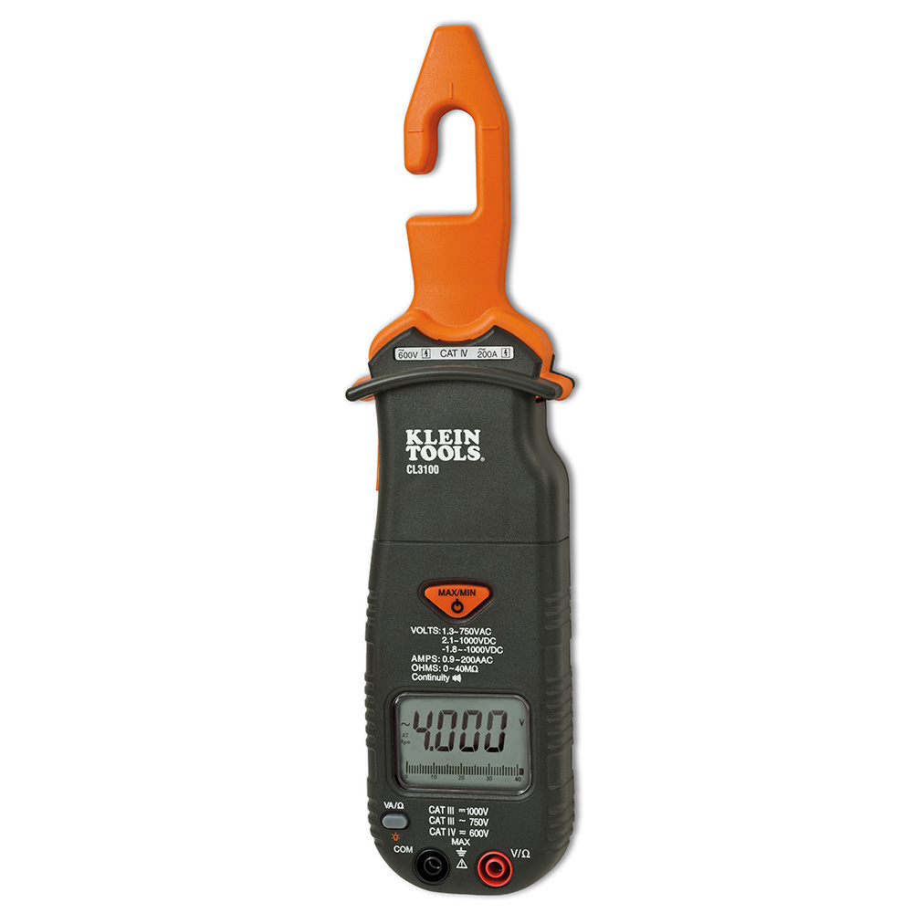Klein Tools CL3100 200A Hook Meter Automatic AC Voltage Current Tester with Backlit Display