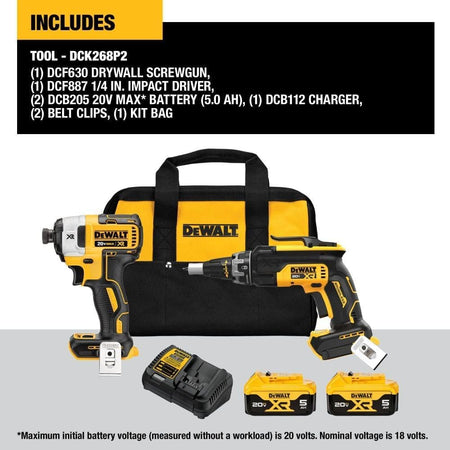 DEWALT DCK268P2 20V MAX XR Drywall Screw Gun and Impact Driver Combo Kit image 3