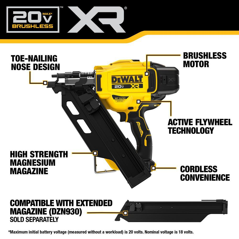 DEWALT DCN930B 20V MAX 30 Degree Paper Tape Framing Nailer – Bare Tool image 2