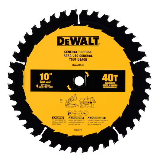 DeWalt DWA11040 10 Inch General Purpose Saw Blade with 40 Tooth Design for Long Life and Versatile Cutting