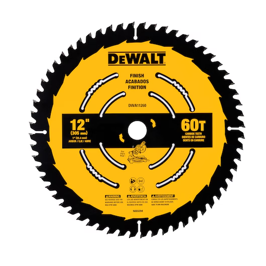 DeWalt DWA11260 12 Inch Finish Saw Blade with 60 Tooth Design for Smooth, High-Quality Cuts
