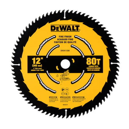 DeWalt DWA11280 12 Inch Fine Finish Saw Blade with 80 Tooth Design for Smooth, Precision Cutting