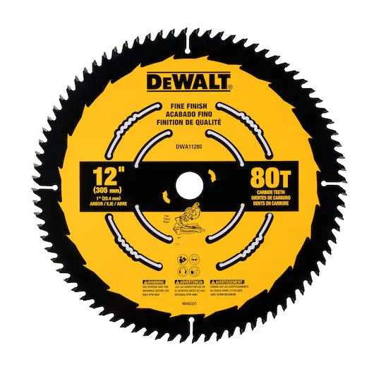 DeWalt DWA11280 12 Inch Fine Finish Saw Blade with 80 Tooth Design for Smooth, Precision Cutting