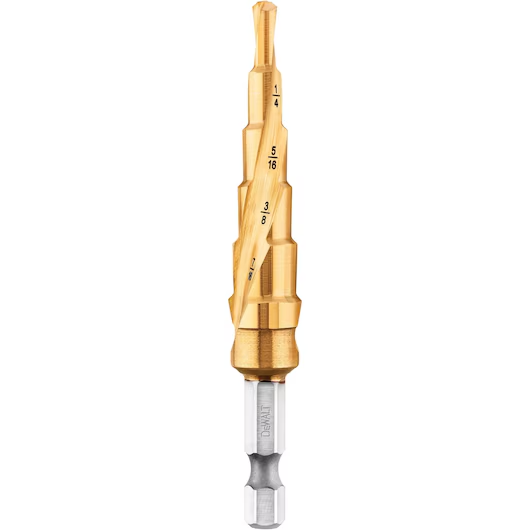DeWalt DWA1784IR 3/16–1/2 Inch Impact Ready Titanium Nitride Step Drill Bit with Dual Flute Design for Longer Life