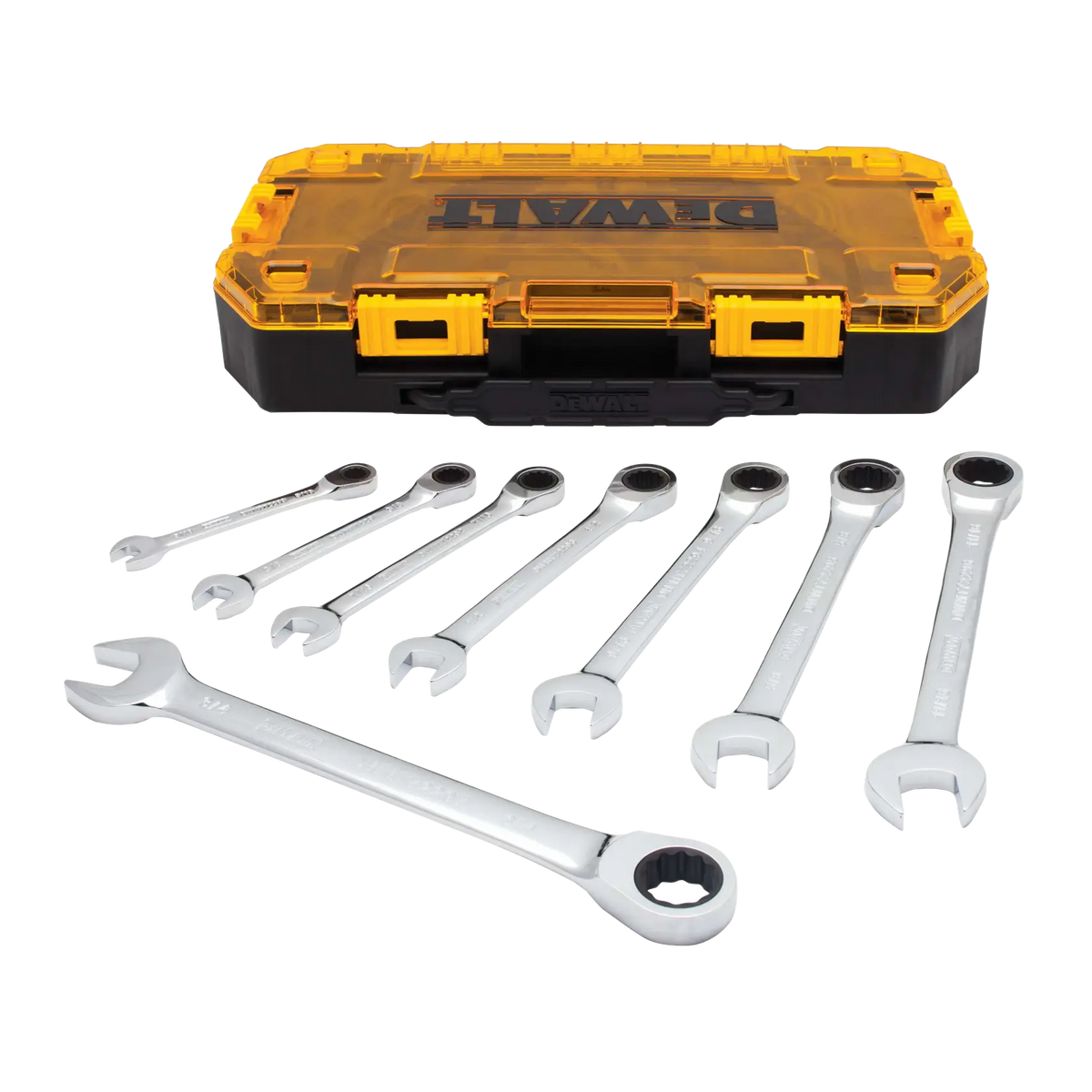 DEWALT DWMT74733 8 Piece Full Polish Ratcheting Combination Wrench Set