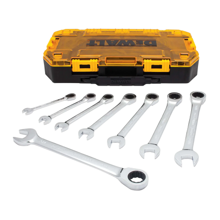 DEWALT DWMT74733 8 Piece Full Polish Ratcheting Combination Wrench Set