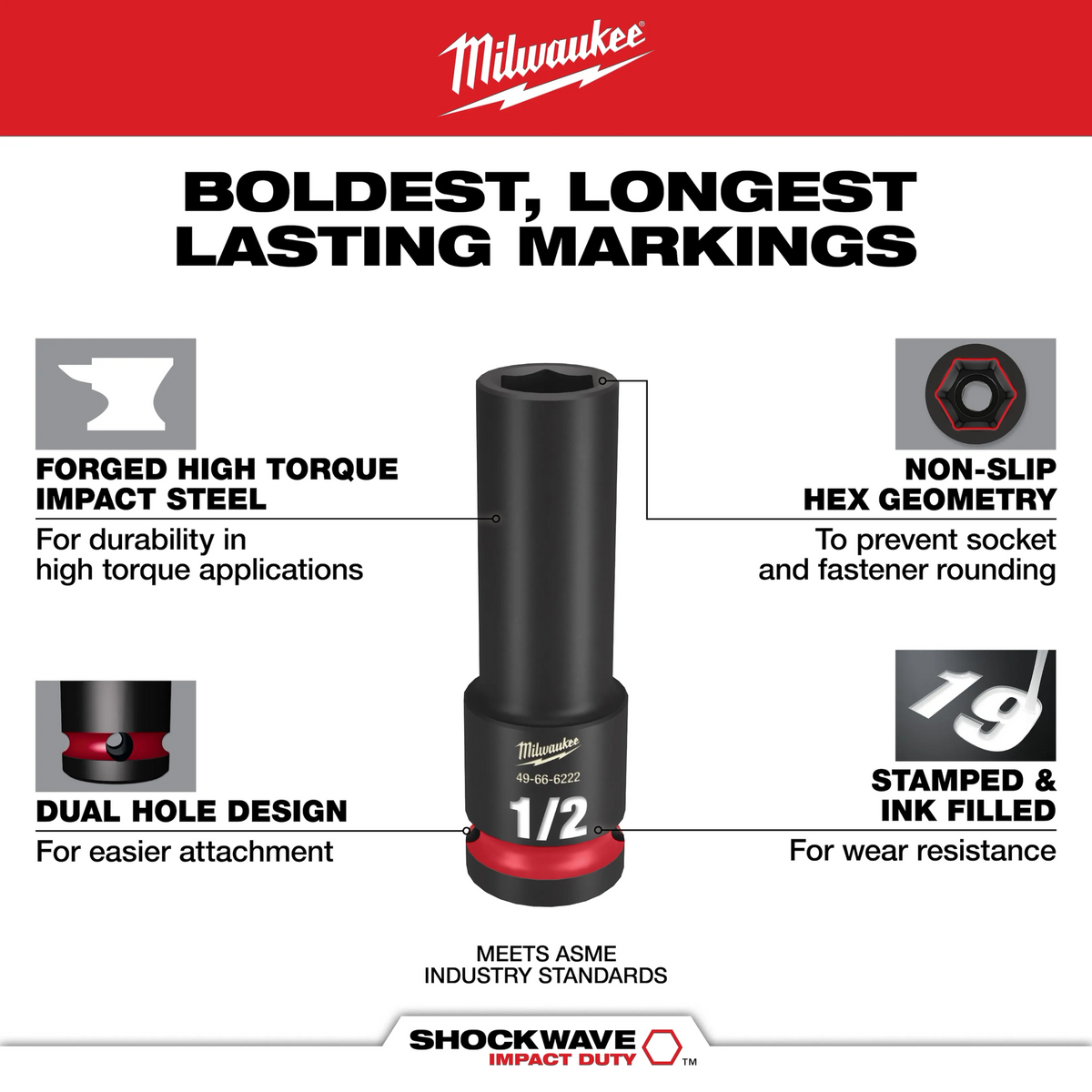 Milwaukee 49-66-7018 SHOCKWAVE Impact Duty 6 Point Deep Socket Set – 3/4 in Drive – 8 Piece image 3
