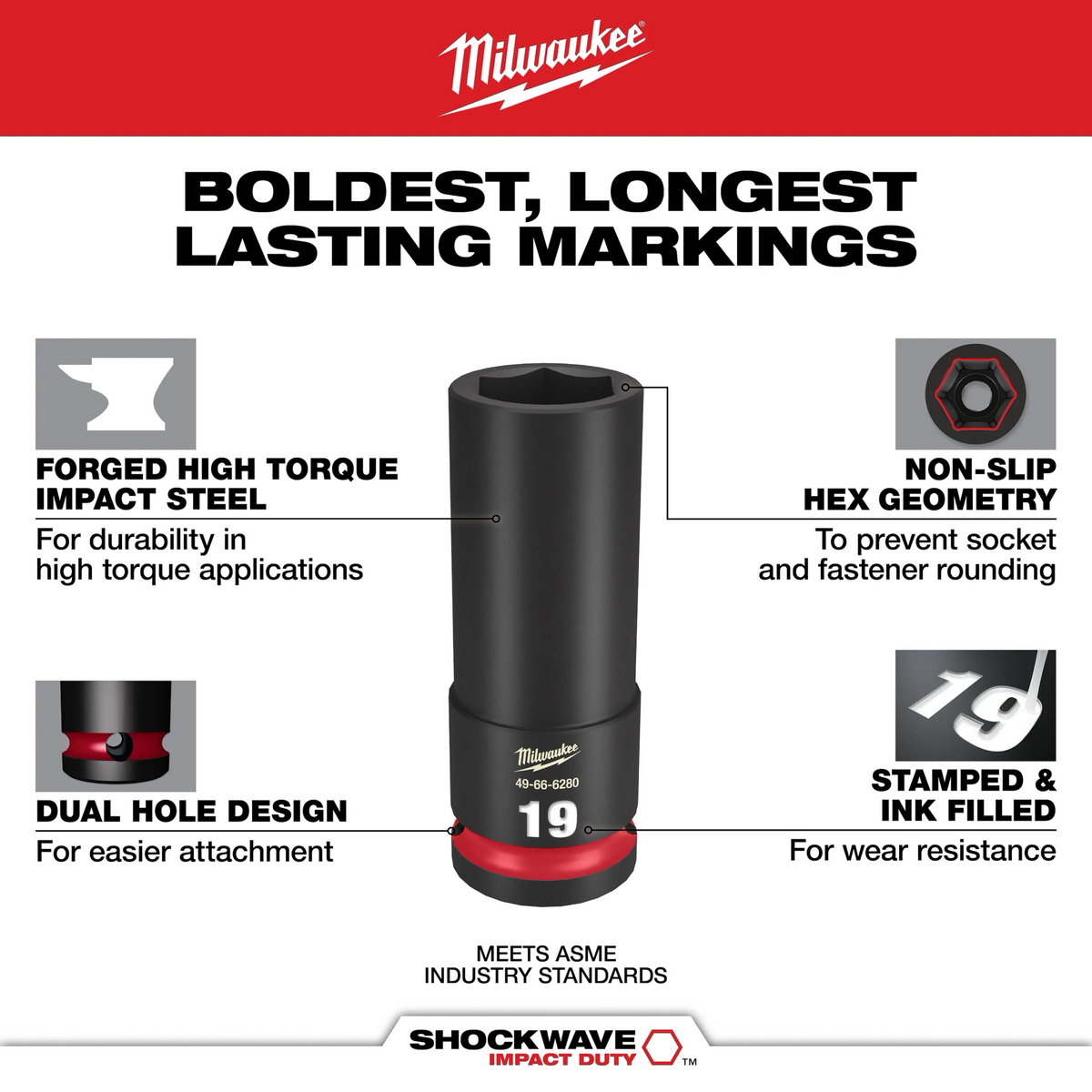 Milwaukee 49-66-7020 SHOCKWAVE Impact Duty 6 Point Deep Socket Set – 3/4 in Drive – 8 Piece image 2