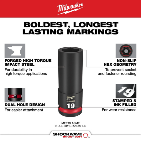 Milwaukee 49-66-7020 SHOCKWAVE Impact Duty 6 Point Deep Socket Set – 3/4 in Drive – 8 Piece image 2