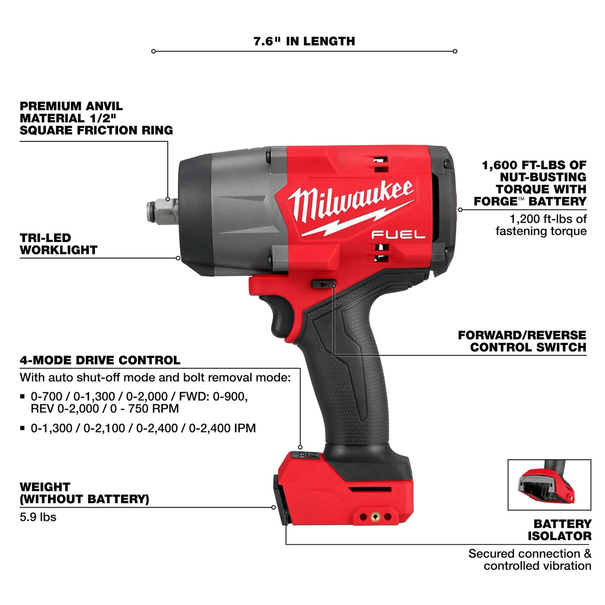 Milwaukee 2967-20 M18 FUEL 1/2" High Torque Impact Wrench with Friction Ring image 2
