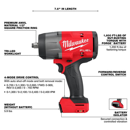 Milwaukee 2967-20 M18 FUEL 1/2" High Torque Impact Wrench with Friction Ring image 2