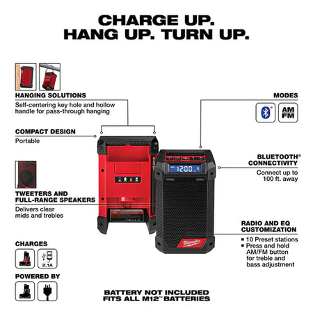 Milwaukee 2951-20 M12 12V Bluetooth Speaker Radio/Charger image 2