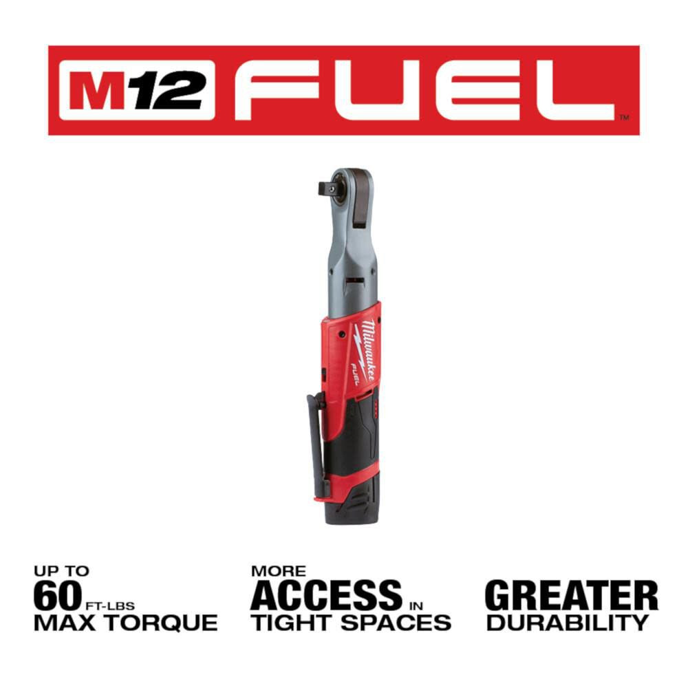Milwaukee 2558-22 M12 FUEL 1/2" High Torque Cordless Ratchet Kit image 3