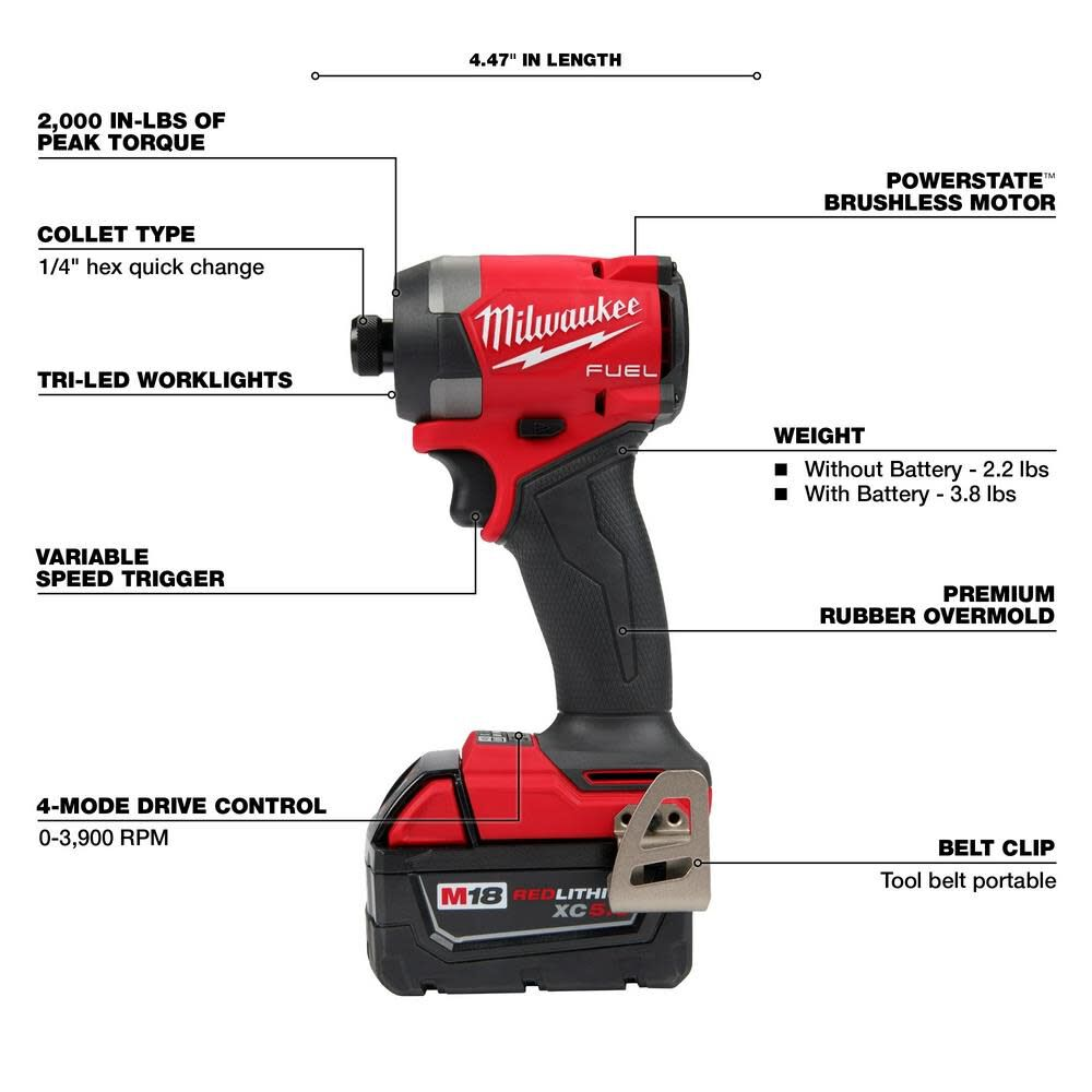Milwaukee 2953‑22 M18 FUEL 1/4″ Hex Impact Driver Kit Compact High-Speed Cordless Driver image 2
