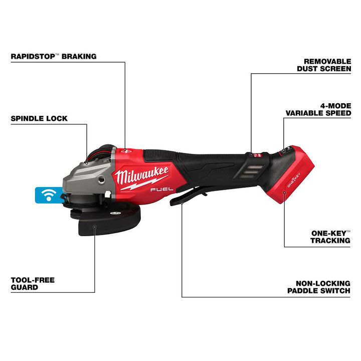 Milwaukee 3672-20 M18 FUEL 4-1/2 in. to 6 in. Variable Speed Braking Grinder with Paddle Switch and ONE-KEY
