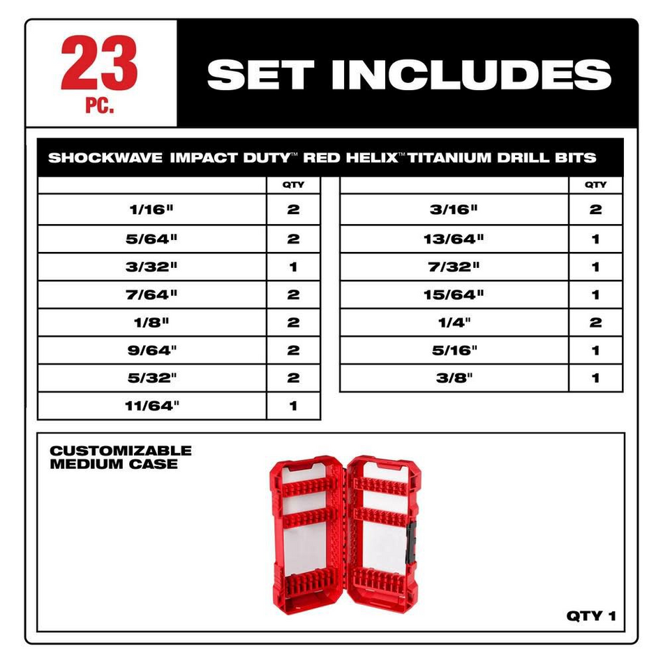 Milwaukee 48‑89‑4631 23‑Piece Shockwave Impact Duty Red Helix Titanium Drill Bit Set image 2