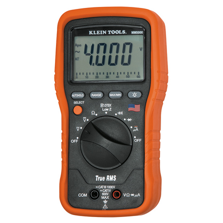 Klein Tools MM5000 Electricians TRMS Multimeter True RMS AC/DC 1000V Industrial Tester